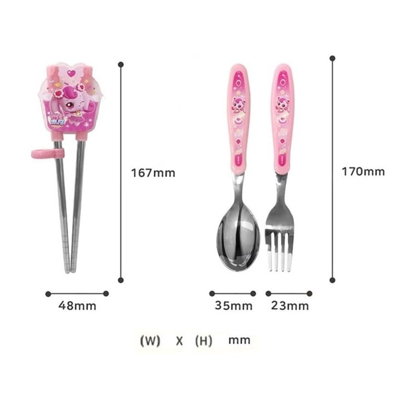 Teenieping Character Fork, Spoon, and Chopsticks Flatware Set with Case,
