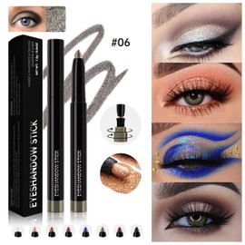 KXmzeG Neutral Matte Eyeshadow Stick Makeup, Metallic Gray Cream Long-Lasting Eye Shadow Brightener Eyeliner Pencil, Matte Eye shadow Applicator Stick Pen Palette Makeup (06#, Pack of 1)