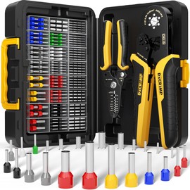 DxCRIMP Ferrule Crimping Tool Kit, Ratchet Pliers for 24-8 AWG with 24 Types Insulated and Non-Insulated Ferrules, Hexagon Ferrule Crimper, Wire Ferrules Kit, Crimping Pliers set with Wire Strippers