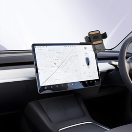 LUWU テスラ モデル3/モデルY 専用スマホホルダー 【現行版も適用可能、木目調デザインでインテリアに溶け込む 】 360度回転・ワンタッチクリップ 携帯ホルダー スマホスタンド モデル3 アクセサリー モデルY カスタムパーツ