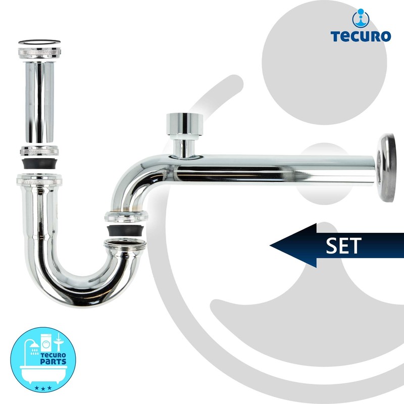tecuro Professional pipe siphon with ventilation valve, extra long for