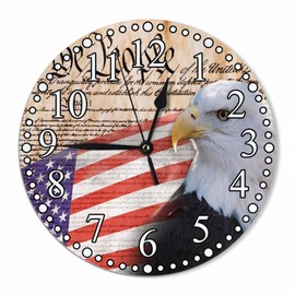 KEEPSUPER Clock Bald Eagle and American Flag Wall Clock 10 Inch Battery Operated Clock Silent Non-Ticking Modern Clocks Decorative for Home Kitchen Living Room Bathroom Office