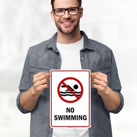 No Swimming Sign, 10x7 Inches, 4 Mil Vinyl Decal Stickers Weather Resistant, Made in USA by My Sign Center