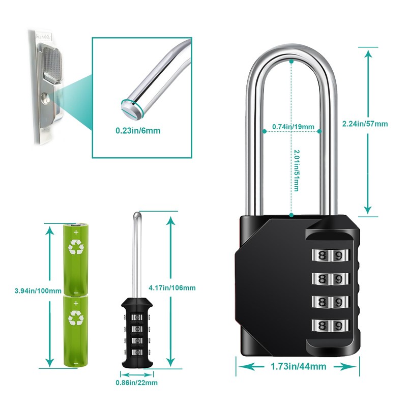 ZHEGE Combination Padlocks Long Shackle, Outdoor Padlocks Heavy Duty and