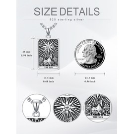 Flpruy Tarot Card Necklace 925 Sterling Silver Skull Necklace The Devil Death Sun Lover Tarot Jewelry Gifts for Men Women Unisex, Sterling Silver, No Gemstone