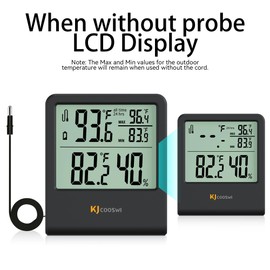 Wired Indoor Outdoor Thermometer, Home Room Temperature Monitor with Min/Max Record and 59.06 inch Line Probe Sensor