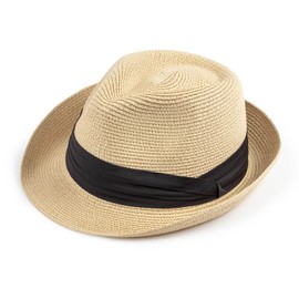 DRESHOW Women's Panama Hat with Wide Brim, Straw Summer Fedora, Straw Hat, Roll-Up Beach Hat, Rollable UV Sun Hat, UPF 50+