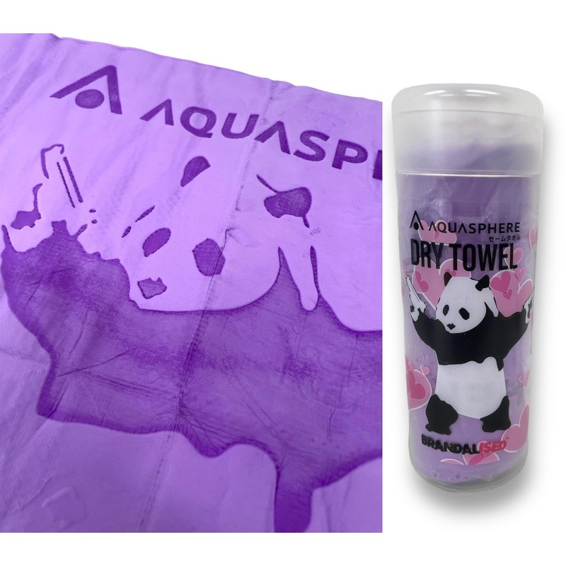 Aqua Sphere AS*BRANDALISED DRY TOWEL BANKSY'S GRAFFITI Panda Guns PURPLE
