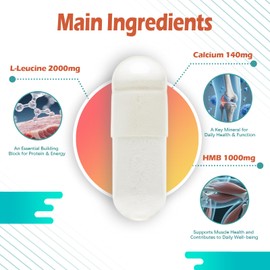 ABYSSUS Leucine Supplements – L- Leucine and HMB 3000MG Capsules Supplement for Active Men and Women, 90 Vegan Counts