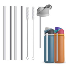 4Pcs Replacement Stainless Steel Straws Compatible with Owala Water Bottle 24oz 32oz Reusable Straws with 2 Cleaning Brushes Metal Straw Replacement Compatible with Owala Freesip (21cm for 24-32oz)