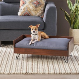 Dog Beds for Small and Medium Dogs，Sturdy Pet Bed with Sleek Hairpin Legs, Acacia Wood Frame Dog Sofa Couch with Plush Water-Resistant Cushion, Modern & Contemporary - Brown