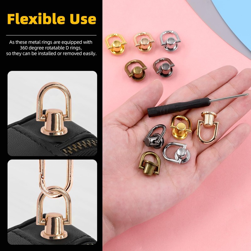 Hilitchi 21 Sets Bronze D Rings Rivets for Leather Purse,