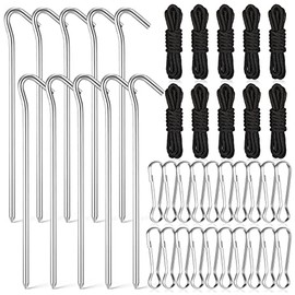 Inflatable Stakes, Yard Stakes for Inflatables, Metal Tent Stakes Heavy Duty and 5 Feet Tethers with Hooks for Holiday Inflatable Decorations, Tent Stakes Metal for Camping Xmas Decoration (40 Pcs)