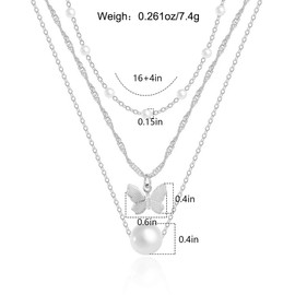 Layered Butterfly Pearl Pendant Necklace Set for Women Trendy 14k Gold Chain Choker Necklaces Stackable Link Bead Necklaces Jewelry Gift (Silver)