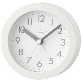 MAG T-640A WH-Z Noah Precision Alarm Clock, Analog, Cute, Stylish, Interior, Silent, Continuous Second Hand, Electronic Sound, Alarm, Snooze, Light, White,