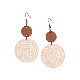 Hanary Bohemian Hollow Cut-Out Wood Leather Dangle Drop Earrings, Boho Chic Hippie Statement Jewelry Gift for Women