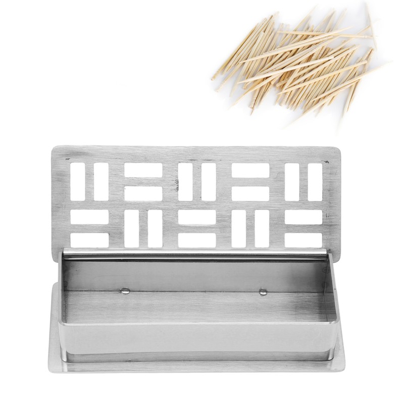 Stainless Steel Toothpick Holder Hollowed Out Rust Prevention Rectangle Toothpick