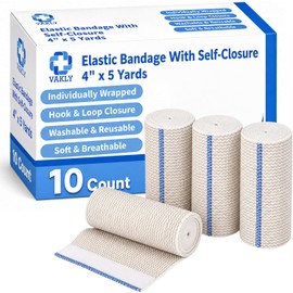 Vakly Elastic Bandage Wrap Rolls with Self-Closure [Pack of 10] Premium 4 Inch Bandages Comfort Athletic Compression Roll, 5 Yards Stretched for Customized First Aid Compression on Knee, Ankle & Wrist