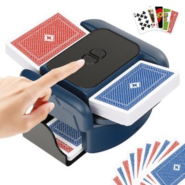 BEE&FLOWER Card Shuffler 2600mAh Rechargeable Auto-Stop Automatic Card Shuffler Low Noise Fits 1-2 Decks Compatible with Poker, UNO, Blackjack, Phase 10 | Blue & Black