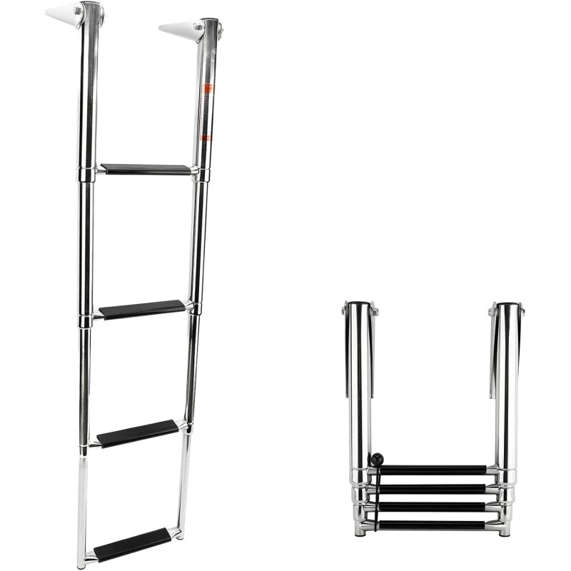 Amarine Made 4 Steps Pontoon Boat Ladder Stainless Steel Telescoping