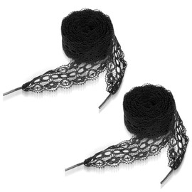 Ouligay 2 Pairs 3cm Wide Lace Shoelaces Black Shoe Laces for Sneakers Fancy Hollow Flat Lace 47 Inch Long Shoe Strings White Shoestring for Women Girls Adult
