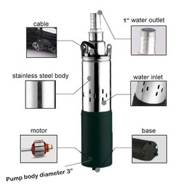SHYLIYU Solar Submersible Well Pump Deep Well Pump Stainless Steel Submersible Pumps DC 12V 200W 1" Outlet Bore Pumps High Lift Pressure Booster Pumps 40M/131ft Agricultural Irrigation Garden Home