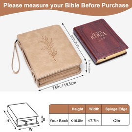 FEYYXS Bible cover case for women，PU Leather bible cover，Bible case with zipper and hidden handle，Bible covers for girls，Bible carrying case for women，Bible cover case (Beige, Large)