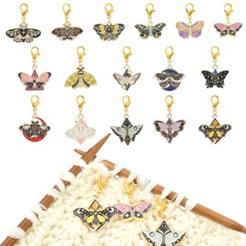 COGCHARGER 16Pcs Moth Stitch Markers for Knitting Alloy Enamel Removable Crochet Knitting Markers with Lobster Clasp Charms for Sewing Weaving Accessories DIY Craft