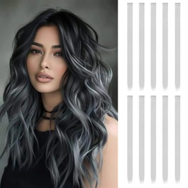 ARWIG Pack of 10 Clip-in Hair Extensions, 22 Inch Hair Extensions, Real Hair Extensions, Long Straight Hair Extensions for Clip-in, Hair Accessories for Girls (Silver Grey)