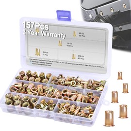 Rivet Nuts-157pcs Nutsert Kit Rivnuts Nut Sert Kits,Nutsert Assortment Carbon Steel Threaded Insert |#8-32|#10-24|1/4"-20|5/16"-18|3/8"-16|UNC