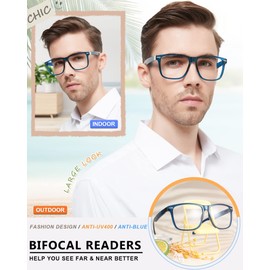 MARE AZZURO Oversized Bifocal Reading Glasses 1.75 Men Blue Light Blocking Readers 1.00 1.25 1.50 1.75 2.00 2.25 2.50 2.75 3.00 3.50 (Blue, 1.75)