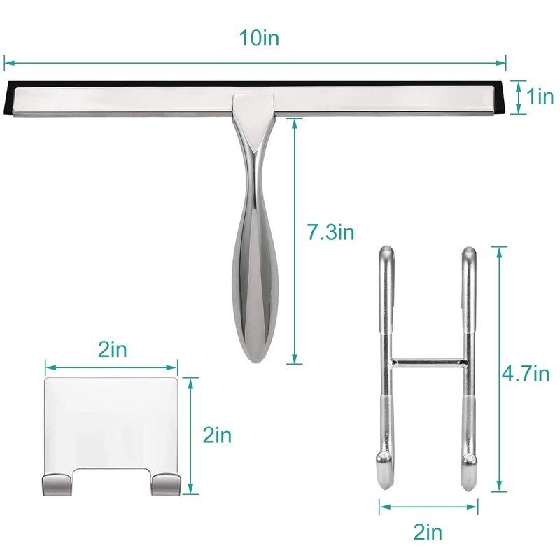 steauty Shower Squeegee for Glass Doors,10-Inch Shower Glass Squeegee, Sliver