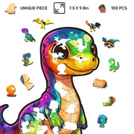 Wooden Puzzles for Adult and Kids, 100 Pieces Animal Cartoon Puzzle, Dinosaur Unique Shaped Wooden Preschool Puzzle, Toddler Wooden Puzzle Toy Gift for Family and Friends, Suitable for Family Games