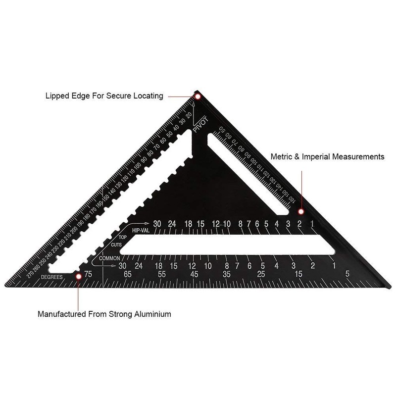 12 Inch Aluminum Alloy Triangle Ruler Square Protractor High Precision
