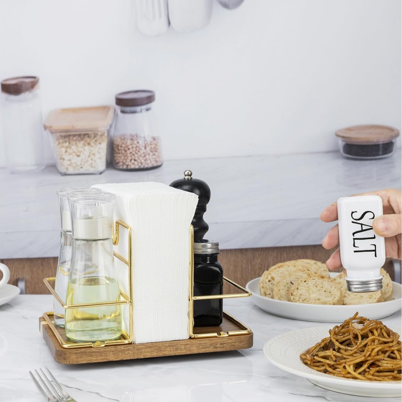 Napkin Holder for Table, Wood Base Rotating Napkin Holder with