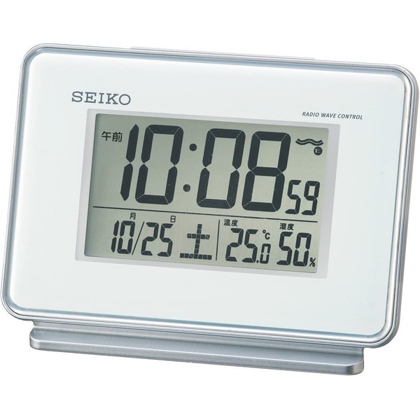 Seiko SQ767W Seiko Clock Alarm Clock, Radio Controlled Digital, 2 Channels, Alarm, Calendar, Temperature and Humidity Display, White