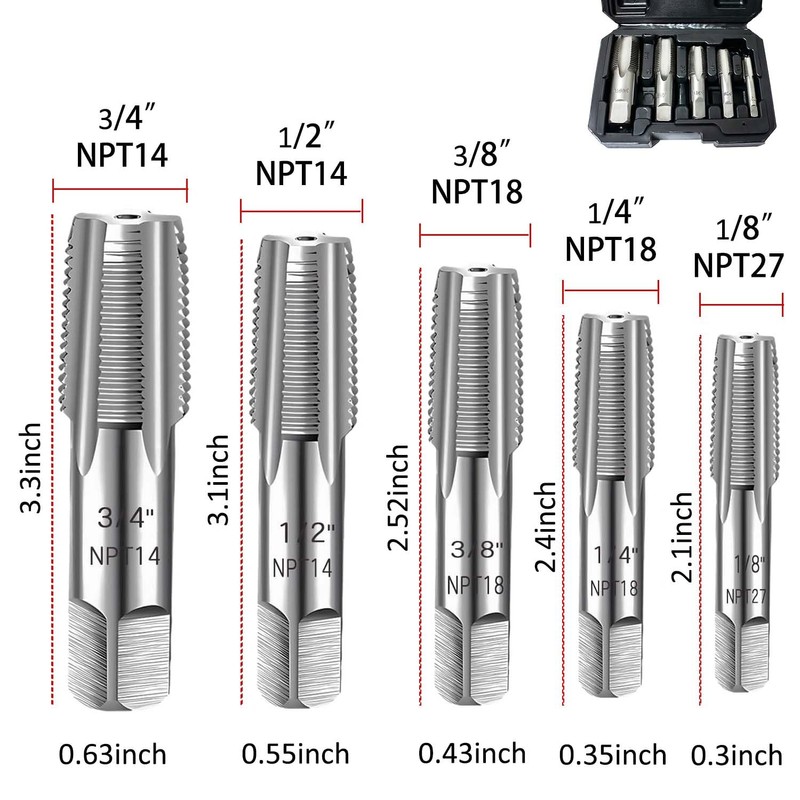 SQLMLZ 5-Piece NPT Pipe Tap Set,Sizes Includes 1/8", 1/4", 3/8",