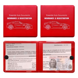 Ziciner Car Registration Insurance Holder, 2Pack Essential Auto Card Document Glove Box Organizer with Velcro Closure, Vehicle Interior Accessories Perfect for Most Car, Truck, SUV (Red/Big Car)