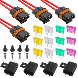 GTIWUNG Pack of 4 24 V ATO ATC Fuse Holder Waterproof with 12AWG Wire, Blade Fuse Holder Waterproof Inline Blade Fuse Holder with 12 Piece Blade Fuses (20A/25A/30A/35A)