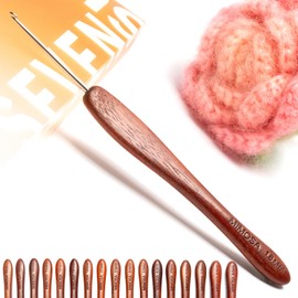 SEVENSUN Mimosa Crochet Hook, Hand Polished Ergonomic Single Crochet Hook, Available in 0.6mm-6.5mm, Stainless Steel Crochet Hook, Wood Handle Pointed Crochet Hook, Crochet Needle, 1.8mm Crochet Hook