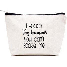 LIBIHUA Makeup Bag Cosmetic Bag Travel Pouch-Teacher Month Appreciation Gifts for Educator- Birthday Christmas Gift for Preschool teacher-I Teach Tiny Humans You Can't Scare Me