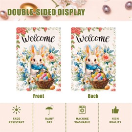 Welcome Easter Garden Flag Seasonal Garden Flags Easter egg bunny garden flag Flower rabbit easter garden flag 12x18 double sided outdoor Welcome Yard Outdoor Flag