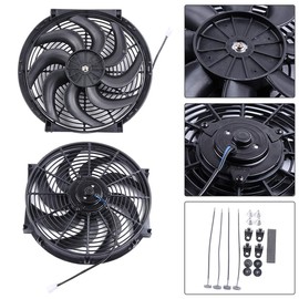 OCPTY Replacement 14Inch Universal Slim Fan Push Pull Electric Radiator Cooling 12V Mount Kit Plastic Black