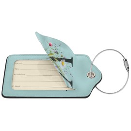 2 Pack Blue Luggage Tag for Suitcase, Black Letter V Boho Flowers Leaves Floral Pu Leather Suitcase Tag with Loop & Privacy Cover Name Id Label for Bags Backpacks Women Men Baggage Travel Essentials