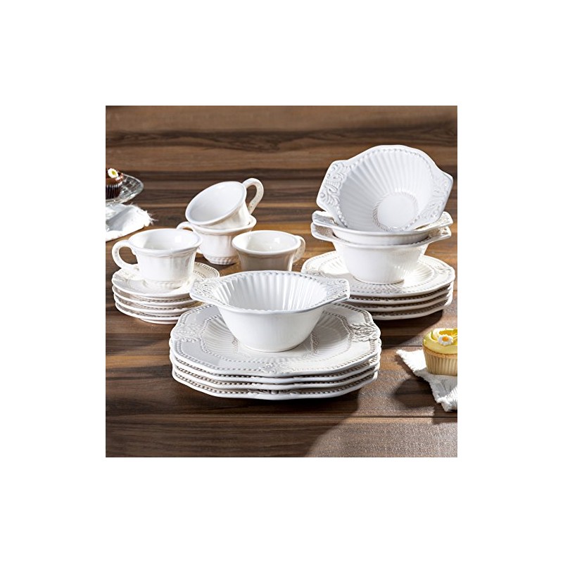 American Atelier 20-Piece Baroque Dinnerware Set, White