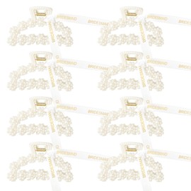 DEEKA Bridesmaid Proposal Gifts 8 Pack Pearl Bridesmaid Hair Claw Clips with Ribbon 3 Inch Hair Clips Bachelorette Party Favors Bridal Party Present Hair Accessories (Half Circle White&Dark Green)