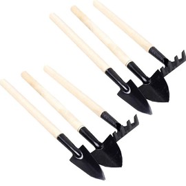 Eshylala 6 Pcs Garden Tools Mini Gardening Kit Plant Potted Flower Gadget Wooden Handles for Transplanting Seedlings, Cultivating and Weeding Flowers and Vegetable Seedlings