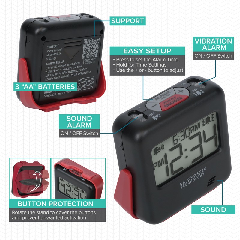 La Crosse Technology 617-147 Buzz Digital Alarm Clock with Vibration