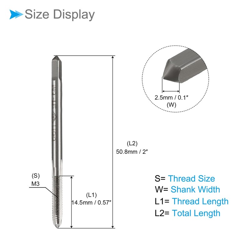 CoCud Metric Machine Tap, M3 Thread Size, HSS 4 Straight