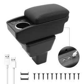 YJYWZH Car Armrest Storage Box for Nissan Almera Versa 2020-2024,Double Layer Car Center Console Organizer Armrest Box with 6 USB Ports and Cup Holder,Car Interior Accessories(Black Thread)